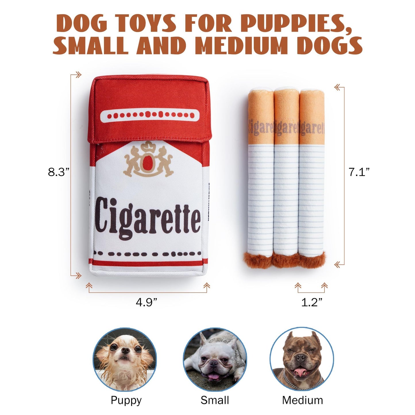 Funny Cigarettes Dog Toy Interactive Dog Teething Toys Squeaky Cigar Pet Toy Indoor Bite Kick Plush Dog Cat Toys Supplies For Puppies Small Dogs Pet Present Cats Pet Lovers Gift