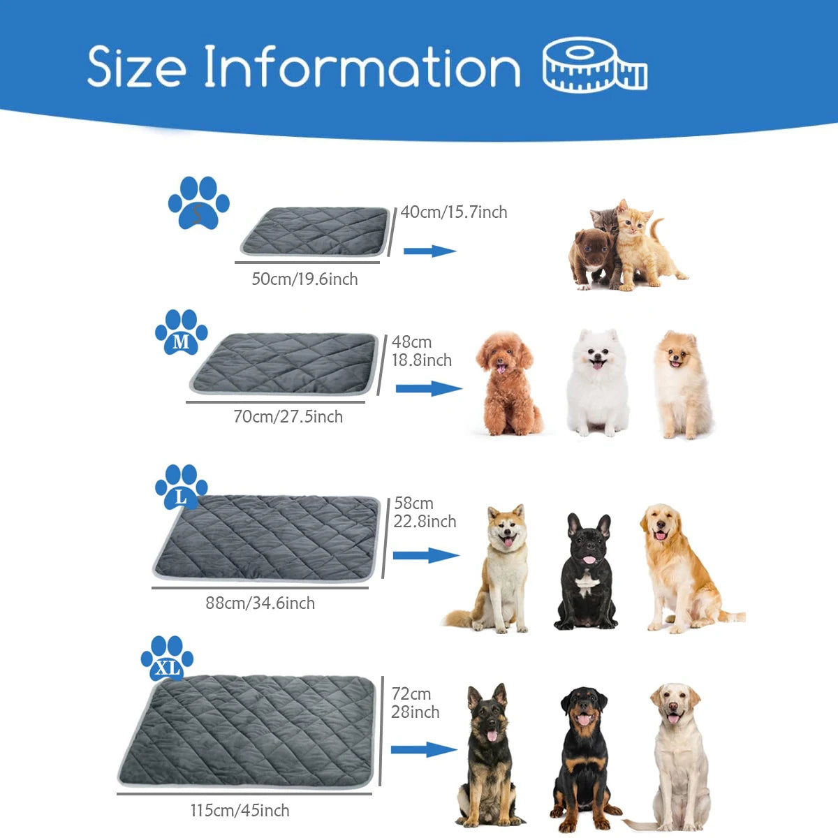 Self Heating Pet Pad, Extra Warm Thermal Dog Crate Pad Washable Anti-Slip Kennel Mat Pet Supplies for Medium Small Dogs and Cats